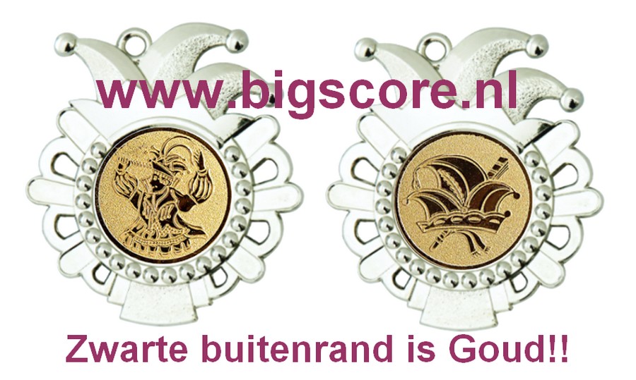 Carnaval medaille zilver D54.02 afmeting 50x56 mm